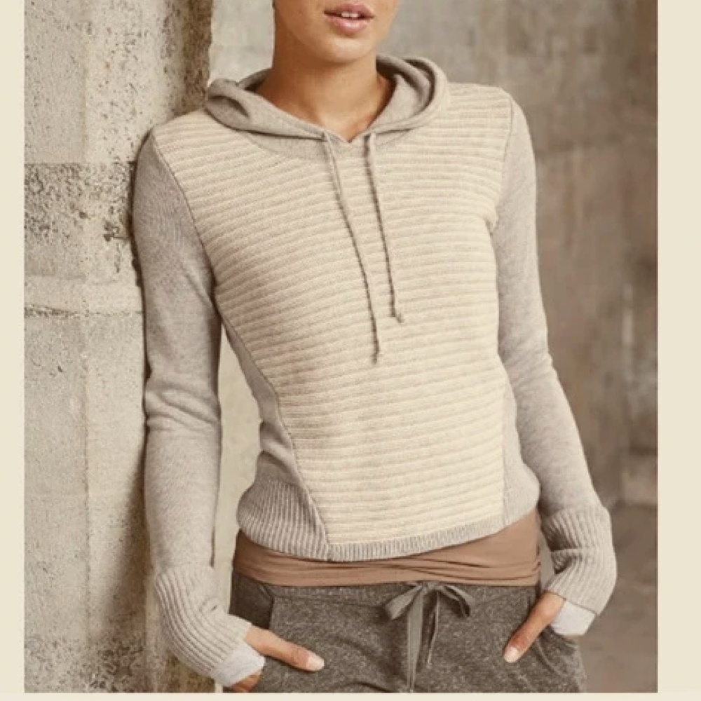 EUC Athleta Noe 100% Merino Wool Striped Hoodie Sweater Size XS - Picture 1 of 8